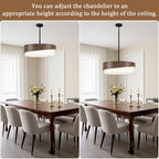 21.5'' Farmhouse Chandeliers for Dining Room Light Fixtures 5-Light Wood Grain Finish Drum Chandelier with Fabric Shade Round Rustic Pendant Lighting for Foyer Bedroom Living Room Kitchen，E26