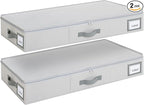 Cupic Cupid Under Bed Storage Containers, 2 Pack Foldable Organizer with Lid for Bedroom, Underbed Storage Box for Blankets, Clothes, Shoes, Grey