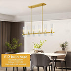 Untrammelife 6-Light Modern Linear Chandelier, 36" Gold Kitchen Island Pendant Lighting with Clear Glass Shade, Adjustable 54" Metal Rod Farmhouse Rectangle Hanging Light Over Table, Dining Room