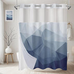 No Hook Shower Curtain with Snap in Liner and Sheer Window, Blue Modern Geometric Fabric Shower Curtain Set for Bathroom Decor, 15-Second Quick Install, Abstract Irregular Ombre, 71"X86"