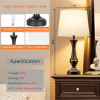 Upgraded Touch Lamps for Bedrooms Set of 2 - Nightstand Table Lamp with USB C+A, 3 Way Dimmable Lamps for Living Room, Office(White)