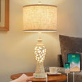 26" Single Farmhouse Table Lamp - 2 USB A+C 3-Way Dimmable Touch Lamps with Nightlight for Living Room Bedroom Lamp Bedside Nightstand Lamps