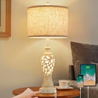 26" Single Farmhouse Table Lamp - 2 USB A+C 3-Way Dimmable Touch Lamps with Nightlight for Living Room Bedroom Lamp Bedside Nightstand Lamps