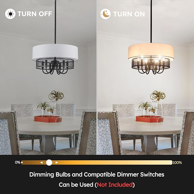 6-Light Modern Drum Chandelier for Dining Room,18'' Large Drum Pendant Light with Fabric, 2-Layer Farmhouse Chandeliers for Bedroom Dining Room Foyer Kitchen Hallway Island