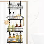 Orimade Adjustable Hanging Over the Shower Door Caddy,Bathroom Organizer Shelf Storage with 4 Hooks for Razor,No Drilling Rustproof Shower Rack Basket, 4 Tier, Matt Black