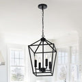 MELUCEE Farmhouse Chandelier 4 Lights Lantern Pendant Light in Black Finish Vintage Openwork Cage Hanging Light Ceiling for Kitchen Island Dining Room Hallway Entryway, E12 Base