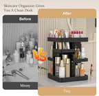 Rotating Makeup Organizer with Makeup Brush Holder, Large Capacity Perfume Organizer for Vanity Countertop, Acrylic Skincare Organizers Spinning Holder Storage Rack (Black)