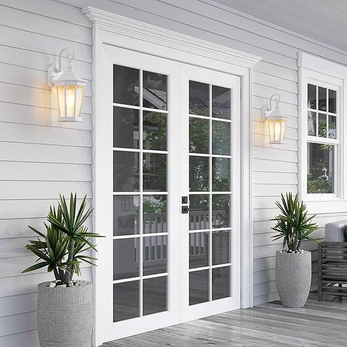 Outdoor Wall Lantern, Waterproof Exterior Wall Light Fixtures, Outdoor Porch Light Fixtures Wall Mount in White Finish with Clear Glass, Aluminum Alloy, 60W
