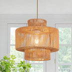 Rattan Pendant Light Boho Chandelier for Dinning Room Bohemian Hanging Lights 3-Tier Rattan Chandelier Basket Light Woven Light for Bedroom Entrance Hallway Kitchen Island Light Fixture