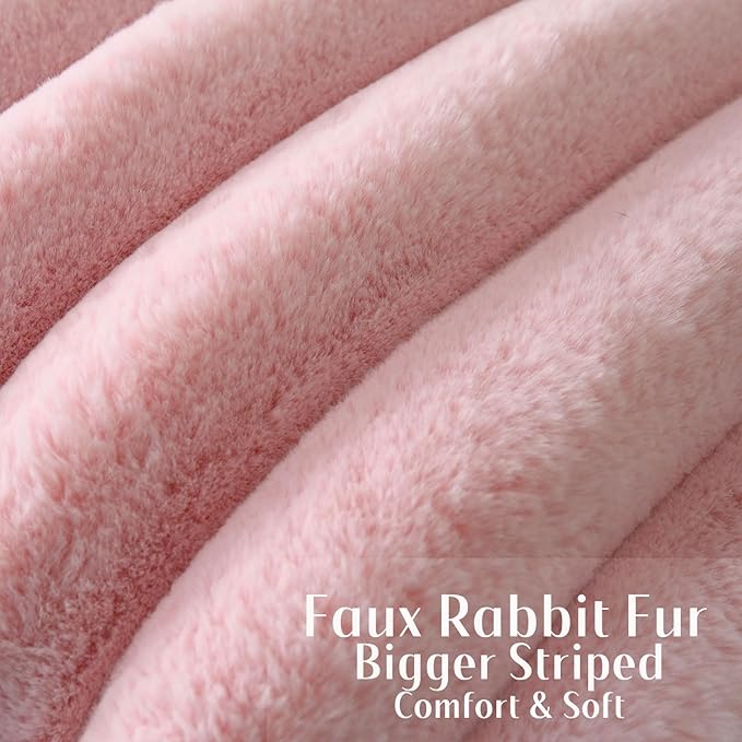 FUTEI Pink Decorative Throw Pillow Covers 20x20 Inch Set of 2, Square Soft Faux Rabbit Fur Big Striped Cushion Cover,Home Decor for Couch Sofa Bed Living Room