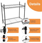 Spice Rack Organizer, Carbon Steel Seasoning Rack 2-Tier Spice Organizer for Cabinet, Adjustable Kitchen Countertop Organizer with Shelf Liner and Hooks for Kitchen Pantry Bathroom Office, Black