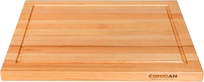 CONSDAN Wood Cutting Board for Kitchen, 16 x 12, USA Grown Solid Hickory Hardwood, Edge Grain, Chopping Board, Butcher Block with Juice Groove, Prefinished with Food-Safe Oil, 1" Thick