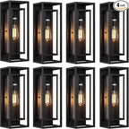 8 Pack 18 inches Outdoor Wall Lantern Light Fixture, Large Black Exterior Waterproof Wall Sconce, Anti-Rust Mount Porch Light with Clear Glass,E26 Socket