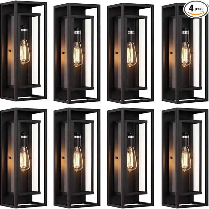 8 Pack 18 inches Outdoor Wall Lantern Light Fixture, Large Black Exterior Waterproof Wall Sconce, Anti-Rust Mount Porch Light with Clear Glass,E26 Socket