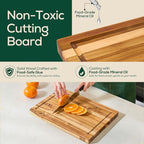 Non-Toxic Teak Wood Cutting Board & Serving Board, Pre-Oiled Edge Grain with Juice Groove and Handles, Knife Friendly, Food Grade Mineral Oil Coating (S 14" x 10" x 1", 3.75 lbs)