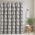 Seasonwood Ruffle Shower Curtain Gray Farmhouse Vintage Handcrafted Rustic Decorative Fabric Shower Curtains for Bathroom, 72" x 72"