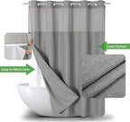 No Hooks Needed Linen Textured Shower Curtain with Snap-in Fabric Liner Set,Grey Hotel Luxury Decor Shower Curtains for Bathroom,Waterproof & Washable,71Wx77H