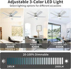 52 Inch Brushed Nickel Ceiling Fans with Lights and Remote,LED Low Profile Flush Mount Ceiling Fan for Bedroom, Living Room,Patio,Quiet DC Motor,5 Blades