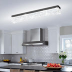 L 40" Modern Rectangle Chandelier Black Rectangular Flush Mount Chandelier Crystal Ceiling Light Fixture for Dining Living Room Kitchen Island
