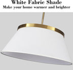 Modern Chandelier with White Fabric Shade Gold and Brass Finished Adjustable 4-Lights Pendant Lighting Fixture for Kitchen Island Dining Room and Restaurant