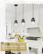 2-Pack Pendant Lights Kitchen Island, Dual Shade Hanging Lights Fixtures with Metal and Clear Glass, Modern Matte Black Kitchen Pendant Lighting Over Island for Dining Room, AD-24022-1P2-BK