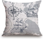 TSSOHU Nautical Sailboat Map Throw Pillow Cover Ship Anchor Cotton Linen Decorative Pillow Case Cushion Cover Home Sofa Decor 18x18 Inch Pillow Cover
