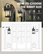 FEMILA 26" Outdoor Wall Light, Large Exterior Wall Lantern with Water Ripple Glass, 3-Light Outdoor Wall Light Fixtures for Entryway, Patio, Garage, and Doorway, E12 Base, 4FD54B-L BK
