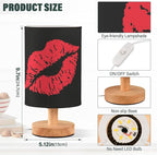 Table Lamp Sexy Red Lip on Black Nightstand Lamp with Wood Base Fabric Lamp Shade Bedside Desk Lamp for Living Room Bedroom Kids Room Office