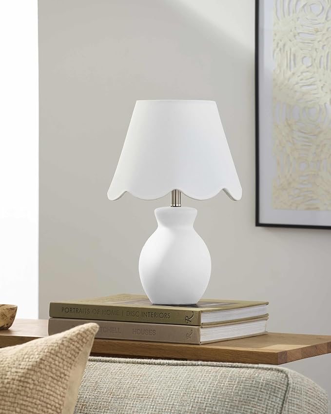 BoutiqueRugs Liliac Boho Ceramic Bedside Table Lamp for Bedroom Nightstand - End Side Lighting for Living Room - Shade Cotton - White - 15" H