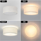 Luupyia 12.59 Inches Fabric Drum Ceiling Light Fixture, 3-Lights White Simple Semi Flush Mount Ceiling Lights with Double Fabric Shade, Drum Overhead Lighting for Bedroom Hallway E26, 60W
