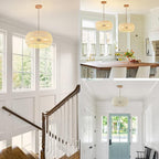 Boho Pendant Light,Dinning Room Light Fixture Rattan Chandelier Cream White Hanging Light Ceiling Mount Hand Woven Lamp Shade Bohemian Drum Chandelier Basket Light for Bedroom Kitchen Island Hallway