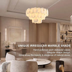 32″ Alabaster Chandelier, 16-Light Marble Round Chandelier, Modern Dining Room Chandeliers, 3 Tiers White & Brass Alabaster Chandeliers for Living Room Bedroom Bathroom Kitchen Foyer