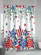 4th of July Shower Curtain, Patriotic Stars Stripes Shower Curtains Set with Hooks, Eucalyptus Leaves Independence Day Waterproof Fabric Bathroom Curtains Decor Home Accessories,66 X 72 Inch Long