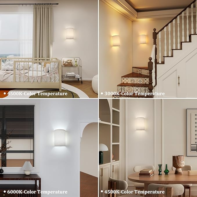 Adhesive Battery Operated Wall Sconce Set of 2, 5000 mAh Battery Rechargeable Bulb with 12 RGB Colors, Stick on Wall Sconce No Drill Wall Lights, Linen