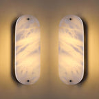 2 Pack 2 Light Oval 14" Alabaster Marble Bathroom Wall Sconce Modern Concise Style Wall Light Fixture,Dark Gray Finish for Bedroom Hallway Bedside
