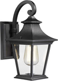 Emliviar Outdoor Porch Light, Modern Outside Wall Light Fixture for House Garage, Clear Glass in Black Finish, 12" Height, XE219B BK