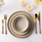 GBHOME Ceramic Dinnerware Sets for 6, 18 Pieces Stoneware Plates and Bowls Sets, Scratch Resistant Dishes, Dishwasher & Microwave Safe, Reactive Glaze-Cappuccino