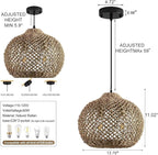 13.79" Rattan Pendant Light Fixture,Farmhouse 2-Light Kitchen Island Ceiling Hanging Lighting Wicker Hand Woven Chandelier,for Bedroom, Dining Room, Entryway, Foyer