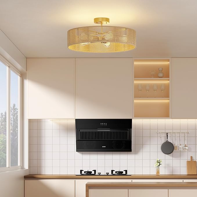 24-Inch Rattan Light Fixture, 6000LM Boho Light Fixture, Corrosion & Rust-Proof Rattan & Boho Ceiling Light for Living Room, Bedroom, Dining Room, Nursery & Entryway, E12 Bulb (Not Included)