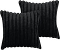 24x24 Throw Pillow Covers Set of 2, Decorative Faux Fur Covers for Bed, Couch Soft Fluffy Pillow Cover with Velvet Back for Living Room, Neutral Home Décor Accent for Sofa - Black