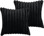 16x16 Throw Pillow Covers Set of 2, Decorative Faux Fur Covers for Bed, Couch Soft Fluffy Pillow Cover with Velvet Back for Living Room, Neutral Home Décor Accent for Sofa - Black