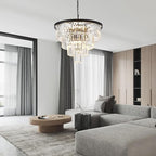 4-Tiers 23.6" Black Modern Crystal Chandelier 12-Light Crystal Pendant Ceiling Light Fixture Hanging Lighting for Entryway Dining Room Bedroom Living Room Foyer High Ceiling