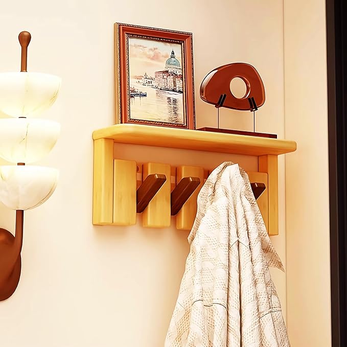 Wall Mounted Piano Key Hanger | Flip Style Hook | Entrance Wall Art Hook, Made of Oak Wood (3 Times Painted, 4 Times Polished) (Tray Walnut-Beech, 4Hooks)