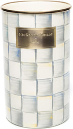 MACKENZIE-CHILDS Enamel Utensil Holder, Kitchen Utensil Holder for Countertop, Storage Caddy, Gray-and-White Sterling Check