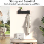 Coat Rack Wall Mount with Hidden Hooks Entryway Hanging Shelf Modern Wood Coat Hanger for Bedroom Kitchen Hallway Bathroom (Black,16.6 Inch Long)