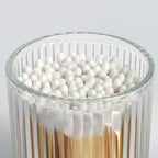 Glass Qtip Holder with Lid,Bathroom Organizer and Storage Jars - Apothecary Jars for Cotton Balls, Cotton Swabs,Pads,Floss Picks,Vanity Organizer,Bathroom Accessories and Countertop Storage Canisters