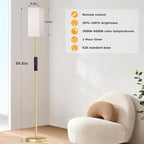 Ambimall Remote Control Floor Lamp, Stepless Dimmable, 64 Inches Tall, Include 9W Bulb, Standing Lamp for Living Room Bedroom Office (Light Beige & Gold)