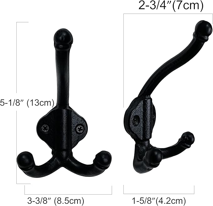 SKOLOO Heavy Duty Black Wall Hooks, Farmhouse Style Cast Iron Hooks, Pack of 5, Ideal for Backpack, Coat, and Towel Hooks - Perfect for Entryway, Mud Room, Closet and Bathroom Storage