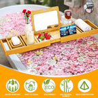 Premium Bathtub Tray Caddy with Makeup Mirror Bamboo - Bath Tray Expandable- Unique House Warming Gifts, New Home, Anniversary & Wedding Gifts for Couple, Bridal Shower Gift for Wome