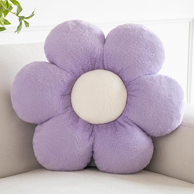 Xiashrk Flower Pillows, Decorative Pillows for Couch, Cute Daisy Pillow for Bed, Flower Shaped Decorative Throw Pillow Room Decor (Lavender Purple, 19.6 Inches)